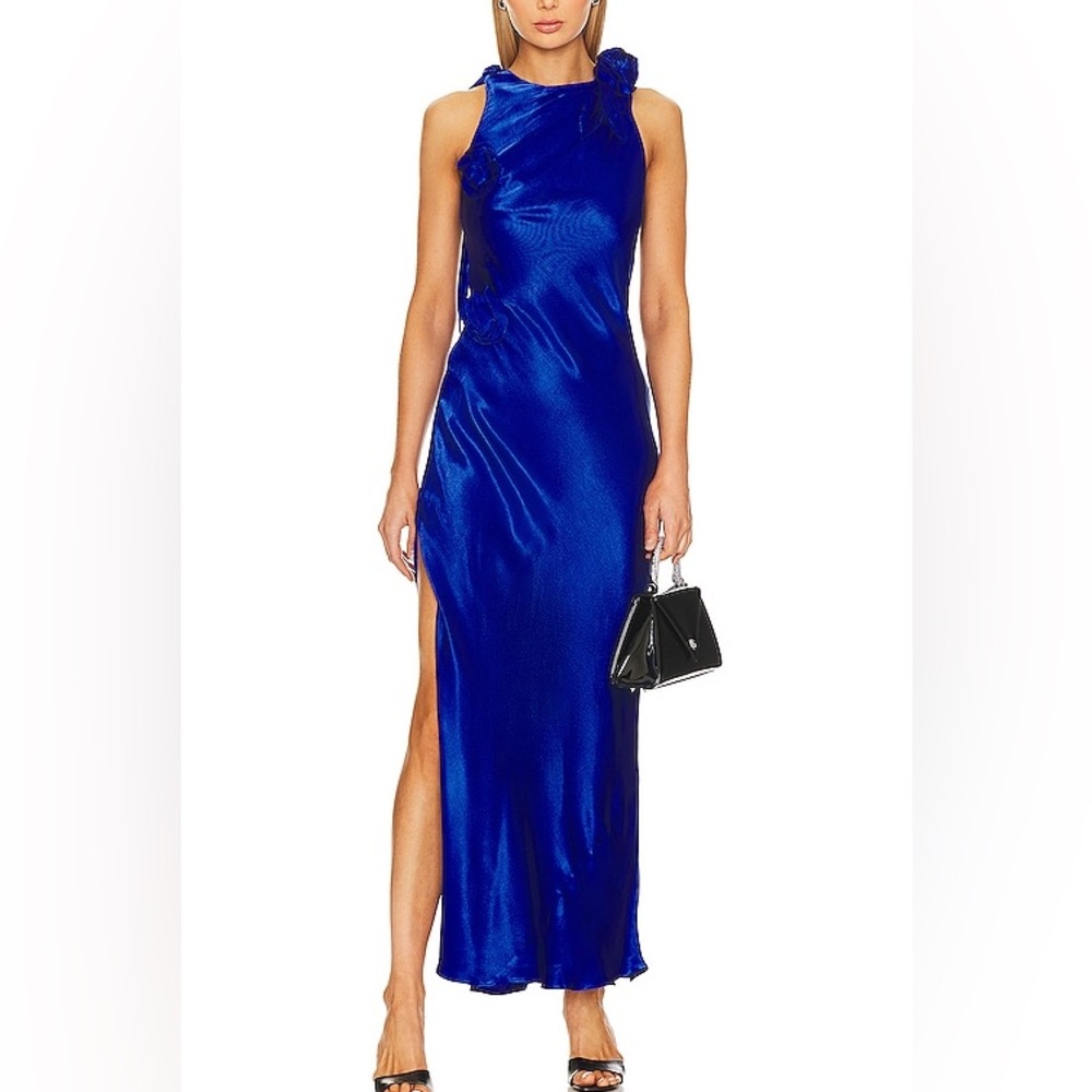Bardot Reese Metallic Taffeta Maxi Dress NWT Royal Blue